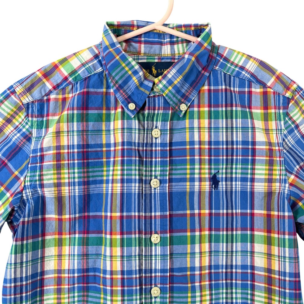Ralph Lauren Plaid Button Down Boys S‎ 8 Multi-Color Short Sleeve School Casual